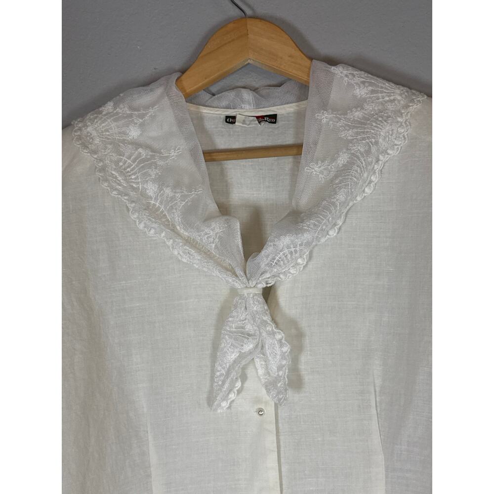 Vintage Cream Blouse Lace Collar Victoria Cottagecore Womens Medium Long Sleeve - Picture 3 of 9